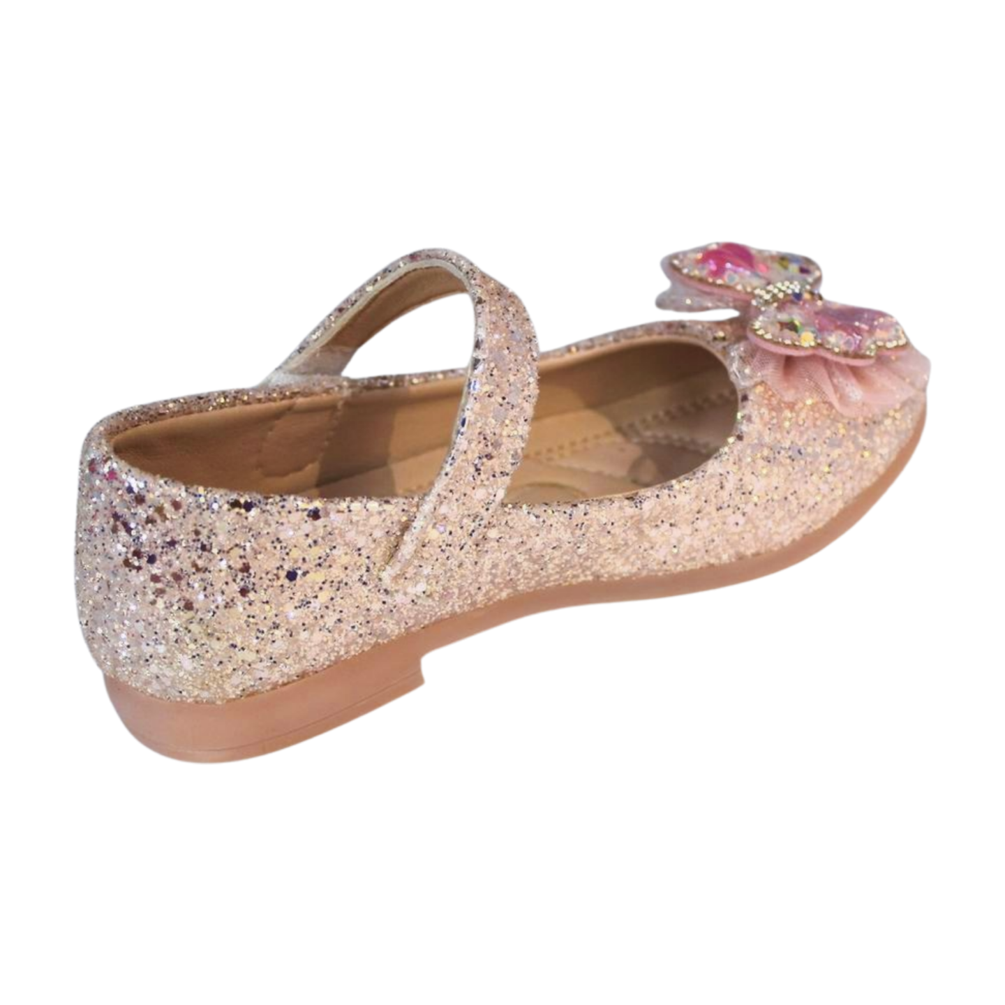 Pink Glitter Crystal Butterfly Mary Jane Flats | Kids Party Shoes | LILREDFOX
