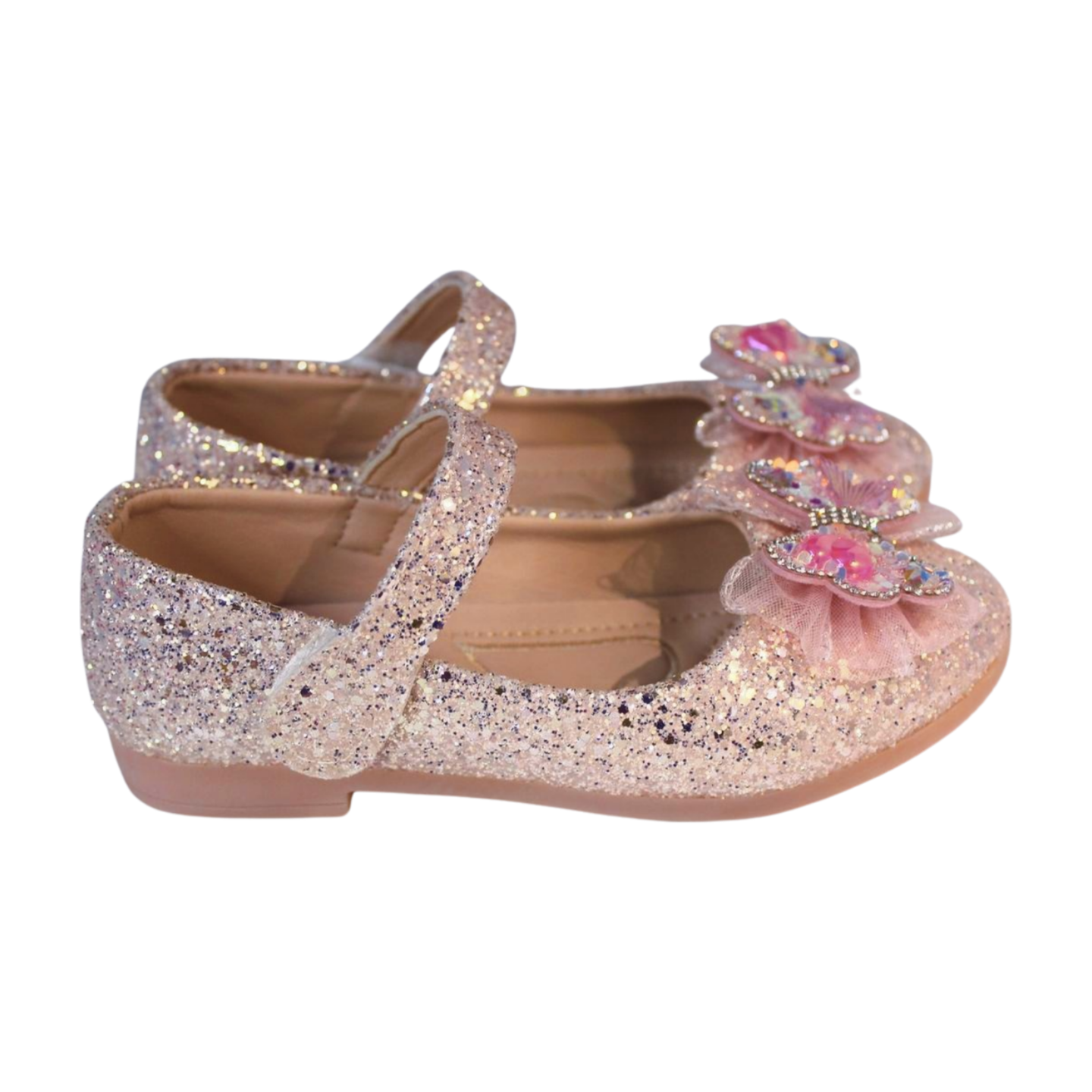 Pink Glitter Crystal Butterfly Mary Jane Flats | Kids Party Shoes | LILREDFOX