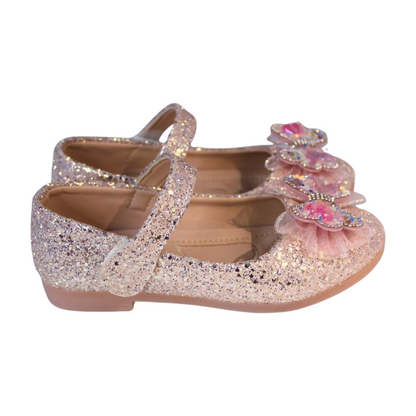 Pink Glitter Crystal Butterfly Mary Jane Flats | Kids Party Shoes | LILREDFOX