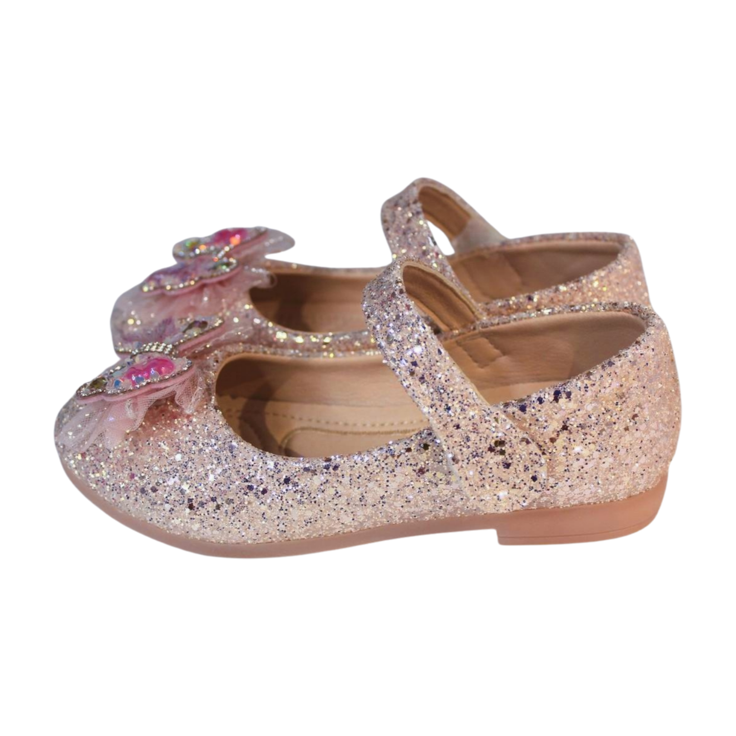Pink Glitter Crystal Butterfly Mary Jane Flats | Kids Party Shoes | LILREDFOX