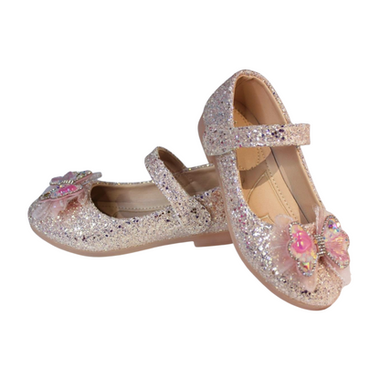 Pink Glitter Crystal Butterfly Mary Jane Flats | Kids Party Shoes | LILREDFOX