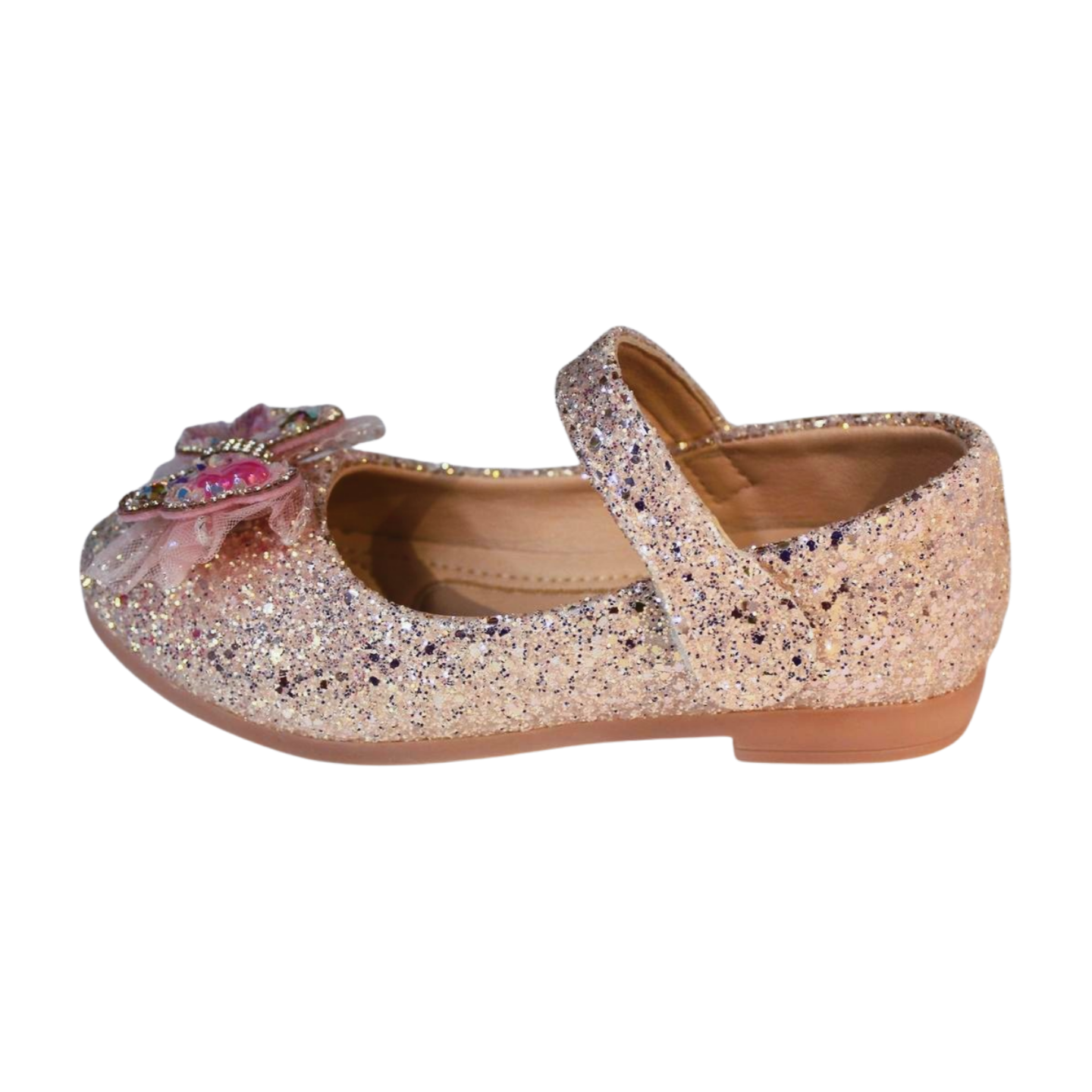 Pink Glitter Crystal Butterfly Mary Jane Flats | Kids Party Shoes | LILREDFOX