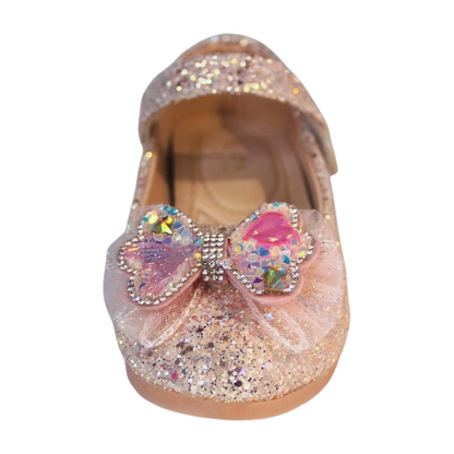 Pink Glitter Crystal Butterfly Mary Jane Flats | Kids Party Shoes | LILREDFOX