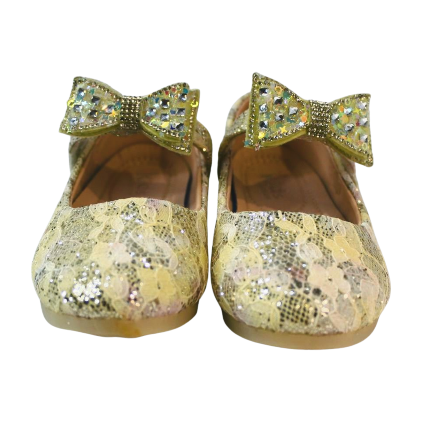 Gold Crystal Bow Flats| Easy Velcro|ML-367-A-GOLD