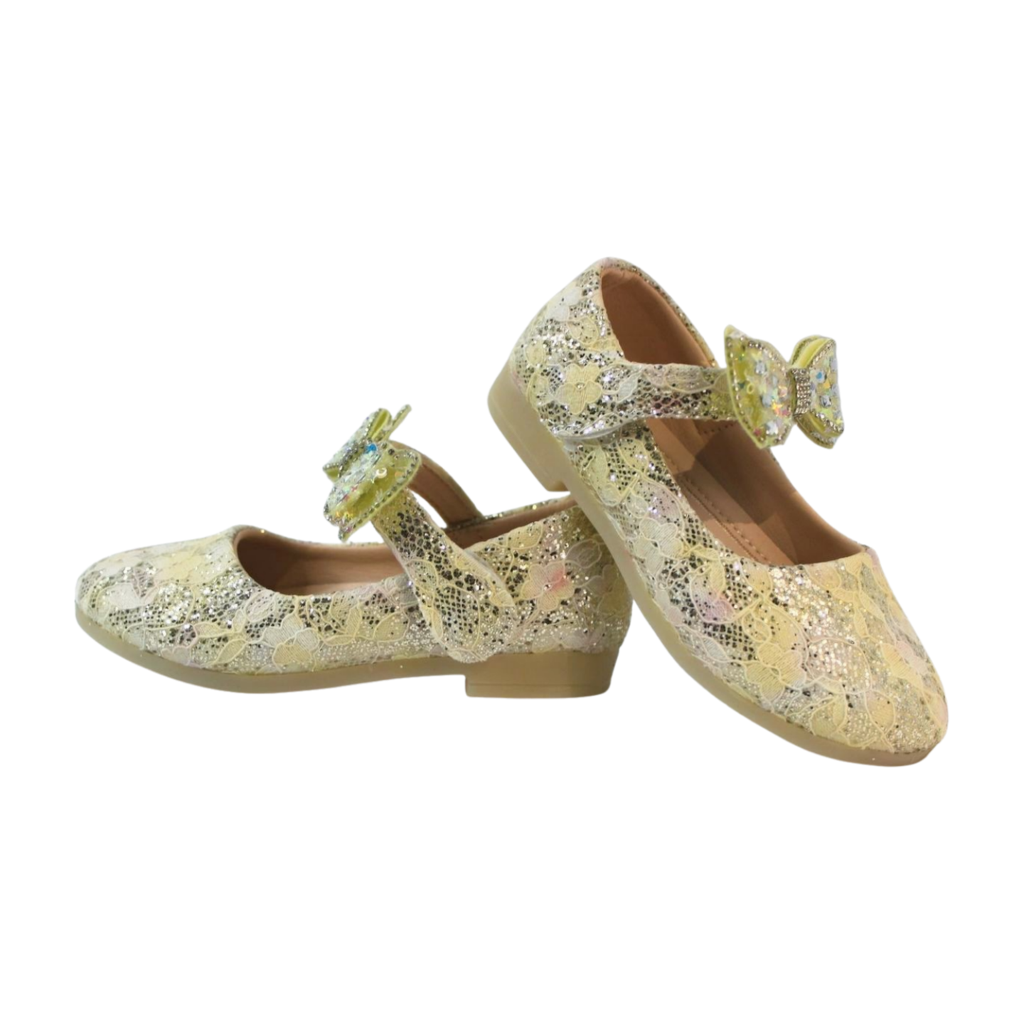 Gold Crystal Bow Flats| Easy Velcro|ML-367-A-GOLD