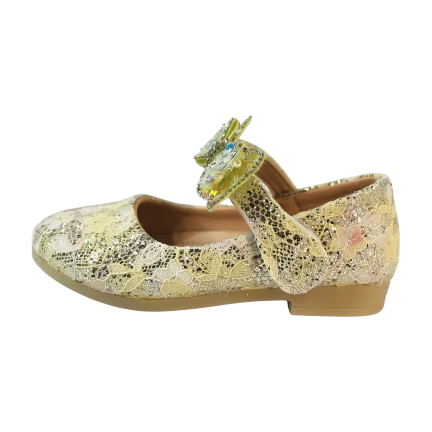 Gold Crystal Bow Flats| Easy Velcro|ML-367-A-GOLD