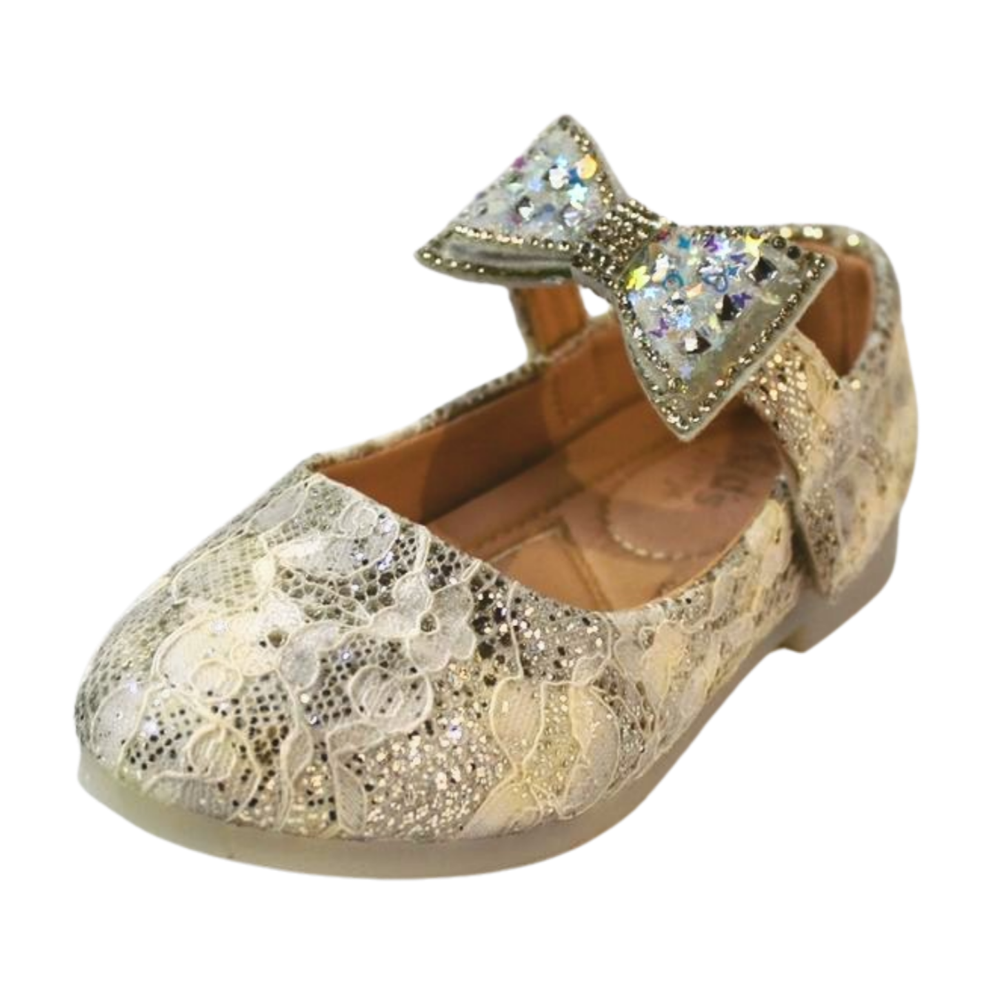 Gold Crystal Bow Flats| Easy Velcro|ML-367-A-GOLD