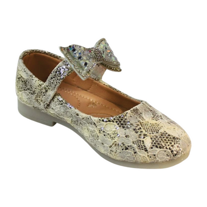 Gold Crystal Bow Flats| Easy Velcro|ML-367-A-GOLD