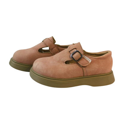 Camel Suede Chunky Mary Janes| Easy Velcro|ML-564-B-PINK