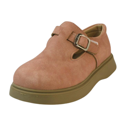 Camel Suede Chunky Mary Janes| Easy Velcro|ML-564-B-PINK