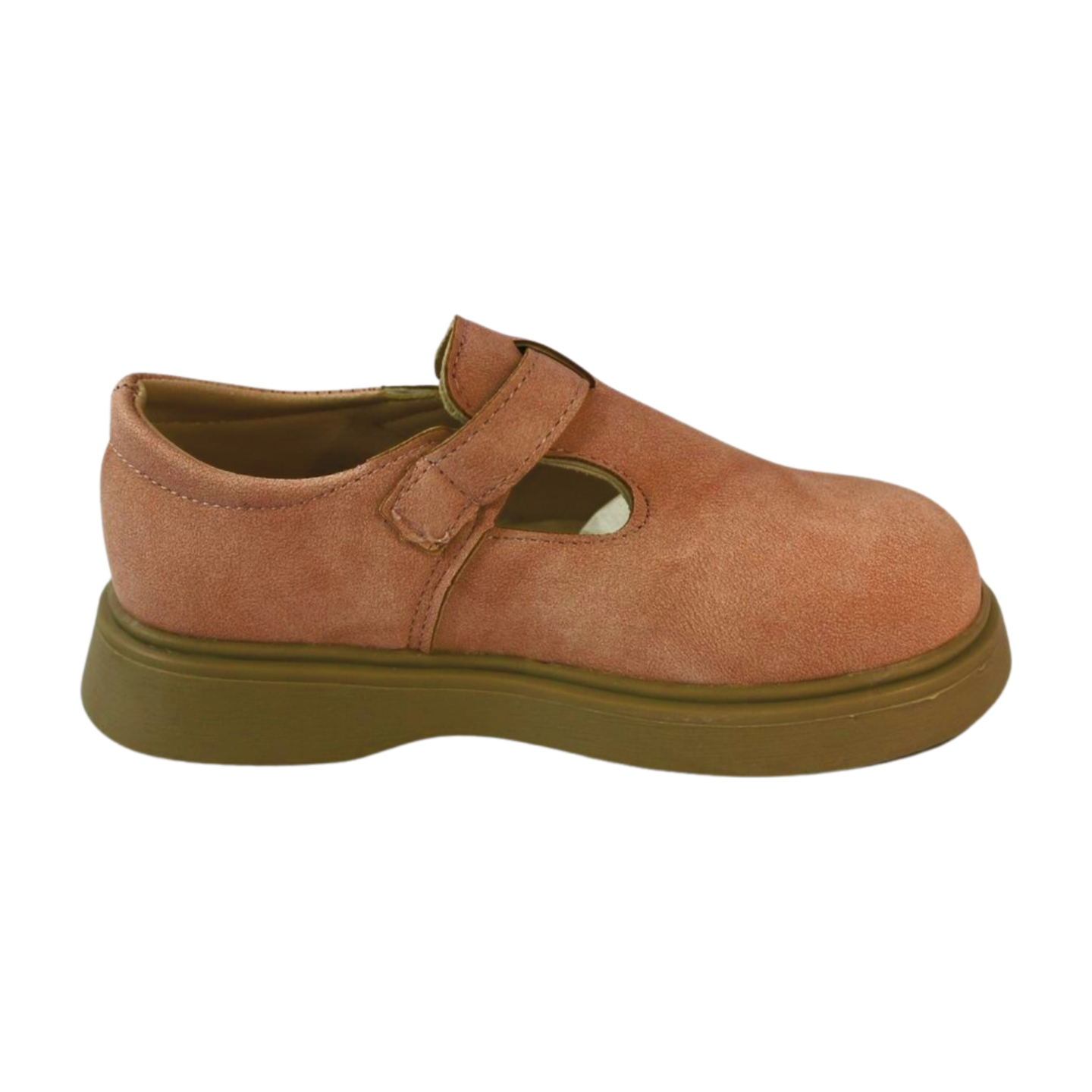 Camel Suede Chunky Mary Janes| Easy Velcro|ML-564-B-PINK