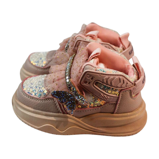 “Flutter Dreamer Glittered High-Ankle Sneakers – Pink|2382-Pink