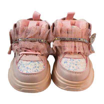 “Flutter Dreamer Glittered High-Ankle Sneakers – Pink|2382-Pink