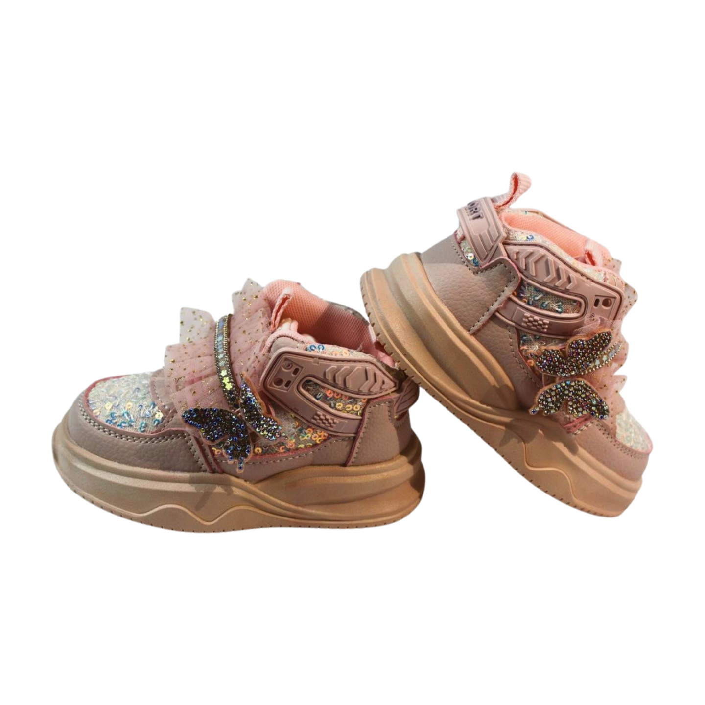 “Flutter Dreamer Glittered High-Ankle Sneakers – Pink|2382-Pink