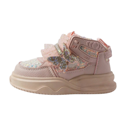 “Flutter Dreamer Glittered High-Ankle Sneakers – Pink|2382-Pink