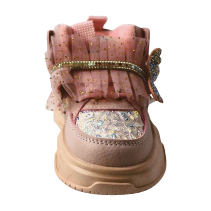 “Flutter Dreamer Glittered High-Ankle Sneakers – Pink|2382-Pink