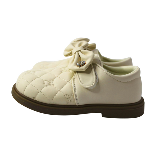"White Quilted Bow Shoes with Rhinestone"|2338-WHT