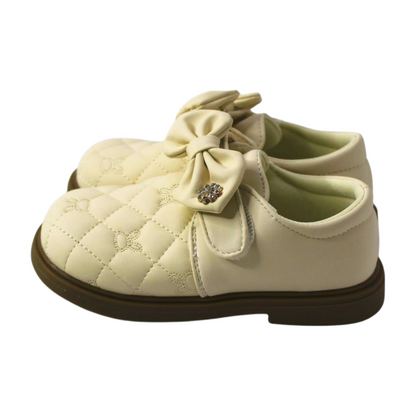 "White Quilted Bow Shoes with Rhinestone"|2338-WHT