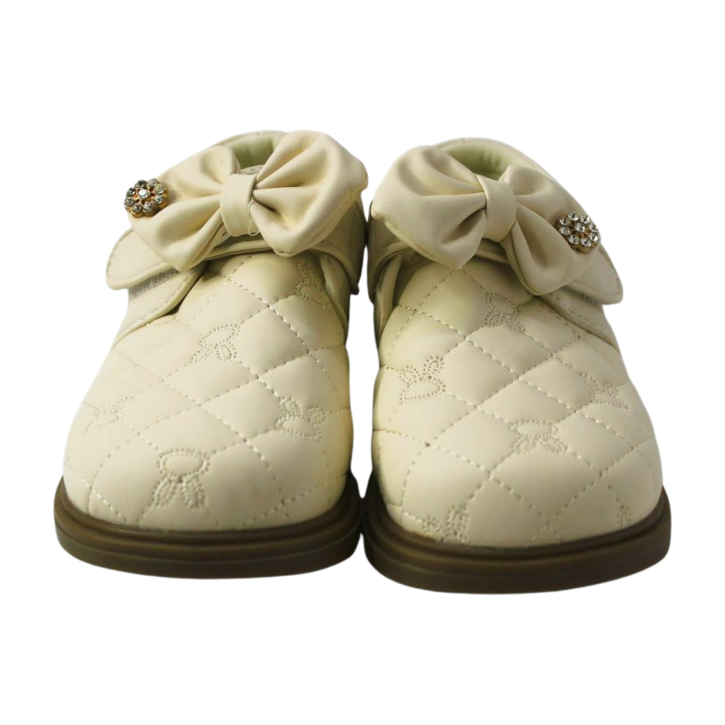 "White Quilted Bow Shoes with Rhinestone"|2338-WHT