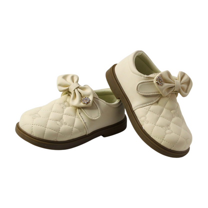 "White Quilted Bow Shoes with Rhinestone"|2338-WHT