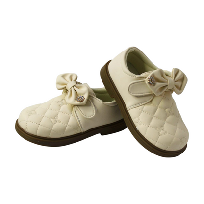 "White Quilted Bow Shoes with Rhinestone"|2338-WHT