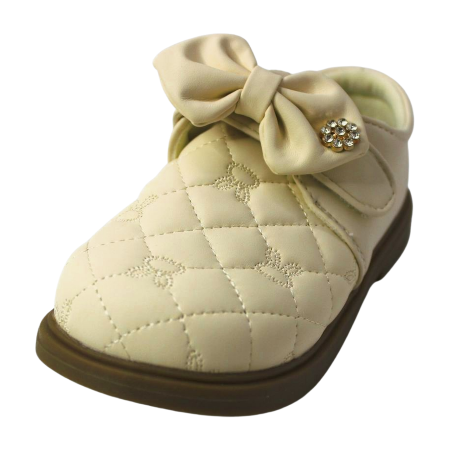 "White Quilted Bow Shoes with Rhinestone"|2338-WHT