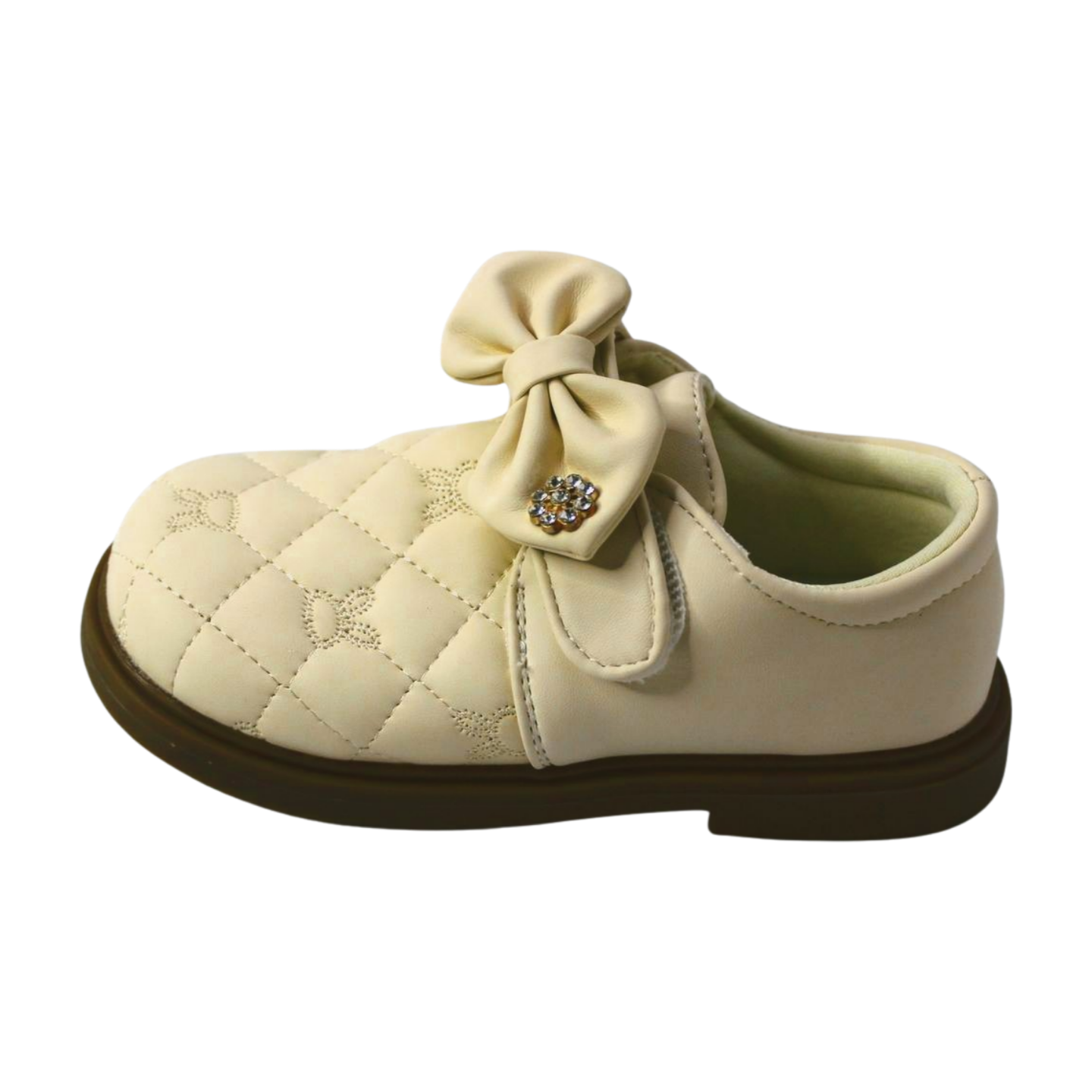 "White Quilted Bow Shoes with Rhinestone"|2338-WHT