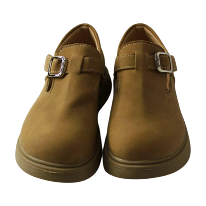 Camel Suede Chunky Mary Janes| Easy Velcro|ML-564-B-KHAKI