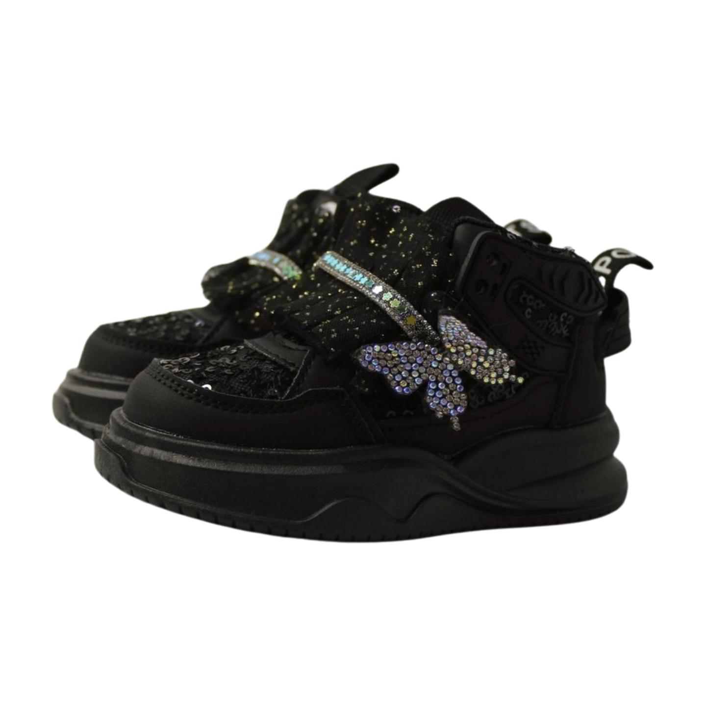 "Flutter Dreamer Glittered High-Ankle Sneakers|2382-BLK