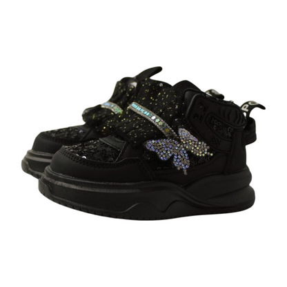 "Flutter Dreamer Glittered High-Ankle Sneakers|2382-BLK