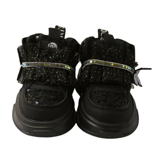 "Flutter Dreamer Glittered High-Ankle Sneakers|2382-BLK