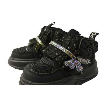 "Flutter Dreamer Glittered High-Ankle Sneakers|2382-BLK
