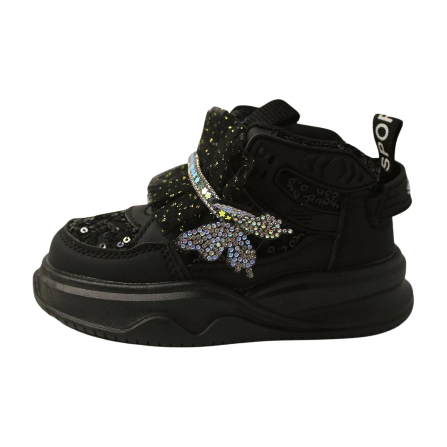 "Flutter Dreamer Glittered High-Ankle Sneakers|2382-BLK