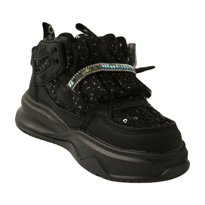"Flutter Dreamer Glittered High-Ankle Sneakers|2382-BLK