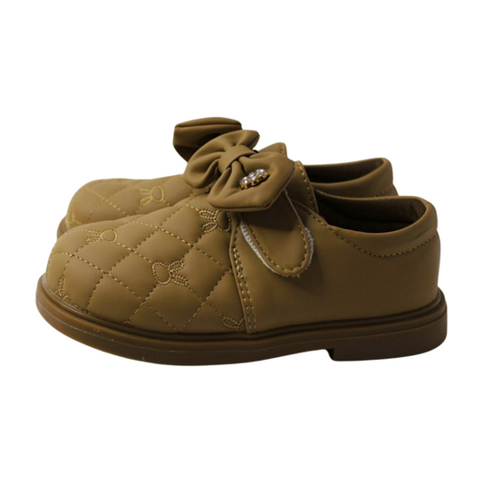 “Brown Quilted Bow Shoes with Rhinestone”|2338-KHAKI