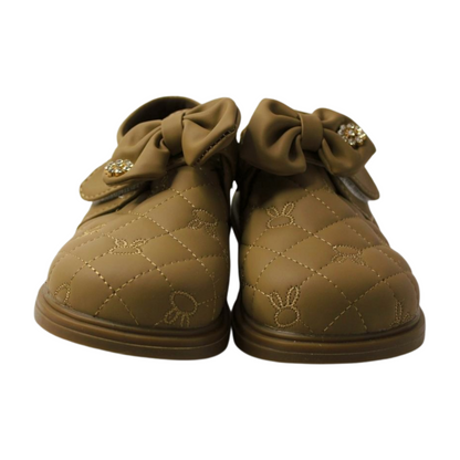 “Brown Quilted Bow Shoes with Rhinestone”|2338-KHAKI