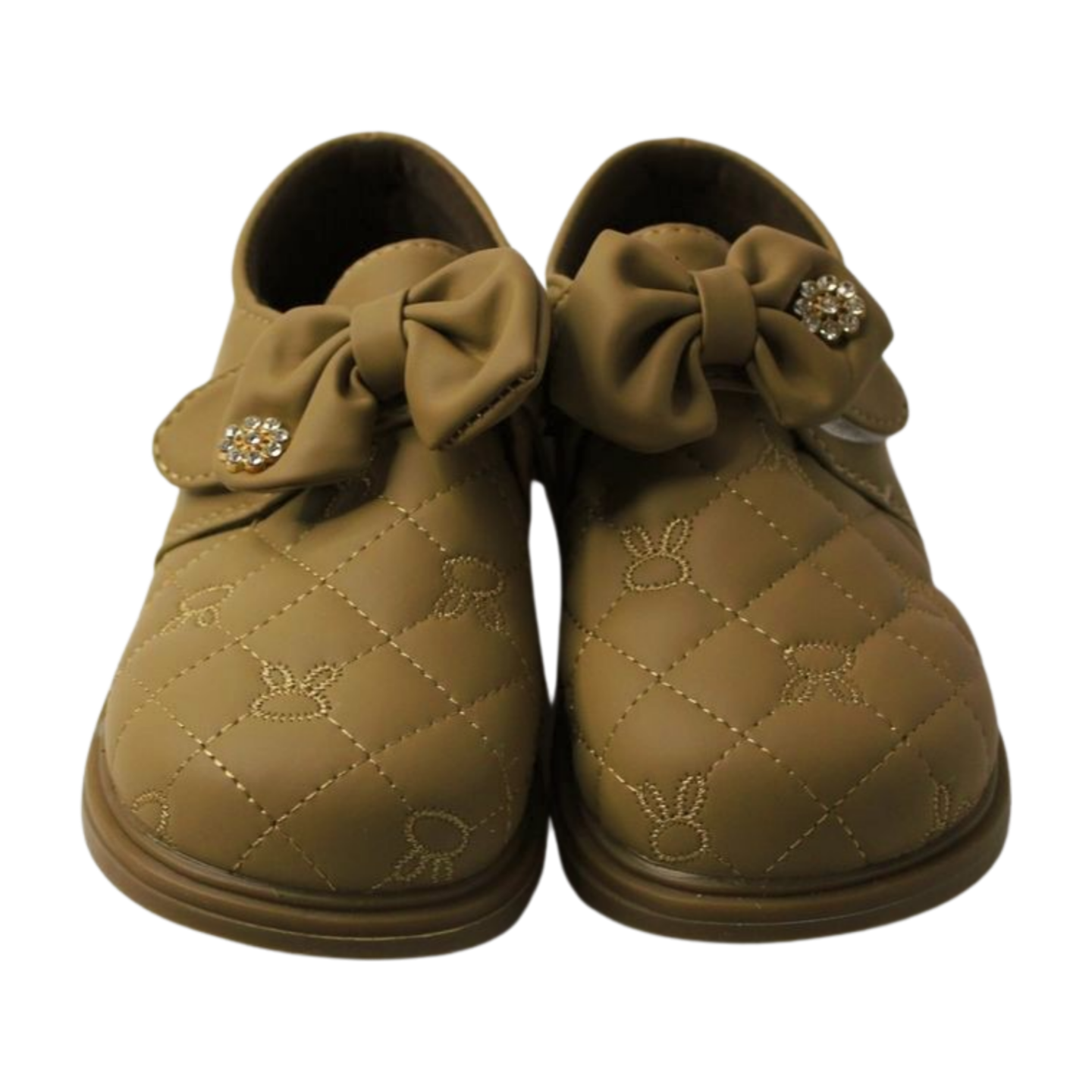 “Brown Quilted Bow Shoes with Rhinestone”|2338-KHAKI