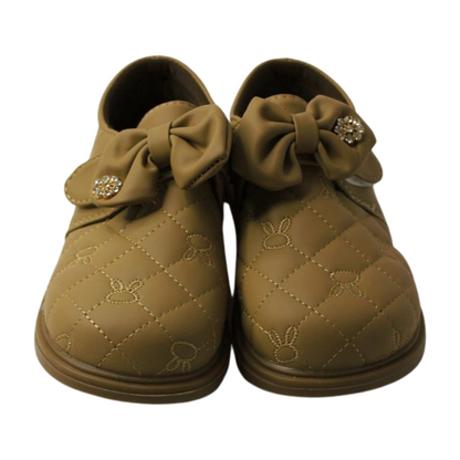 “Brown Quilted Bow Shoes with Rhinestone”|2338-KHAKI