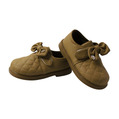 “Brown Quilted Bow Shoes with Rhinestone”|2338-KHAKI