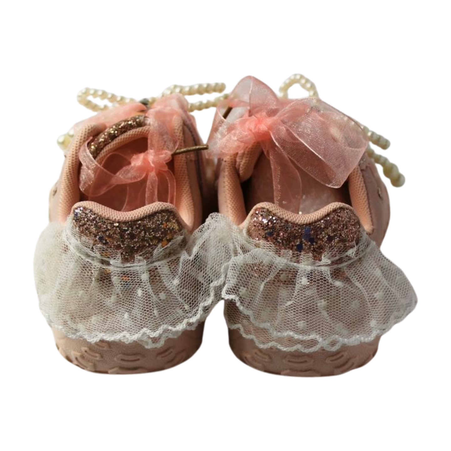 “Princess Aurora Pink Velcro Sneakers – Glitter Star & Pearl Bow”|6158-PINK