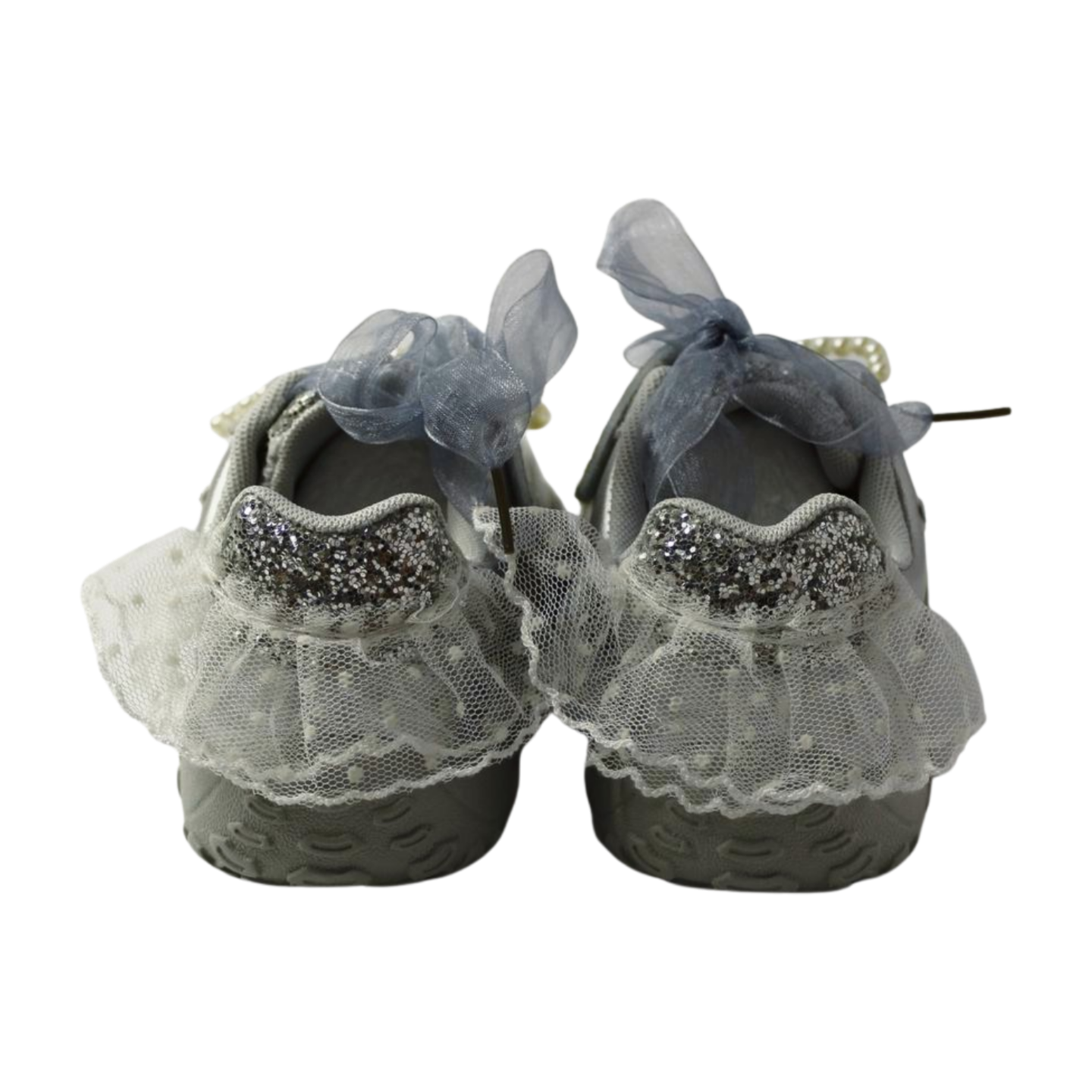“Princess Aurora Silver Velcro Sneakers – Glitter Star & Pearl Bow”|6158-silver