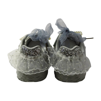 “Princess Aurora Silver Velcro Sneakers – Glitter Star & Pearl Bow”|6158-silver