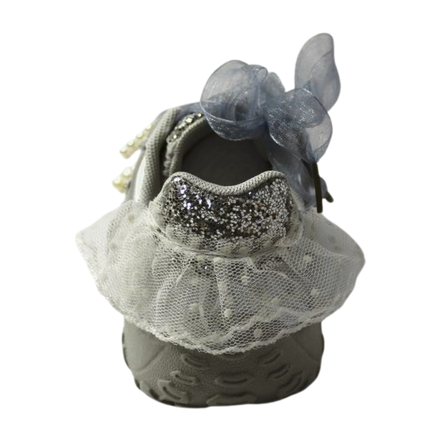 “Princess Aurora Silver Velcro Sneakers – Glitter Star & Pearl Bow”|6158-silver