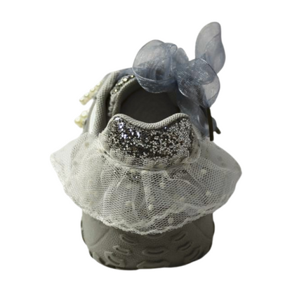 “Princess Aurora Silver Velcro Sneakers – Glitter Star & Pearl Bow”|6158-silver
