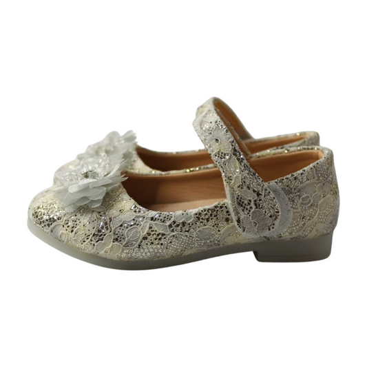 Ivory Lace Flower Mary Janes | ML-366-B-SLVR