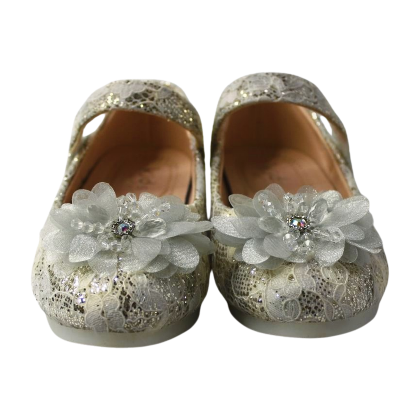 Ivory Lace Flower Mary Janes | ML-366-B-SLVR