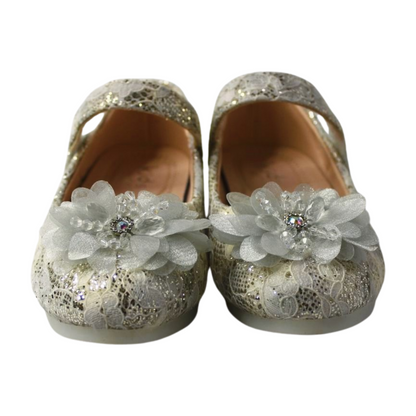 Ivory Lace Flower Mary Janes | ML-366-B-SLVR
