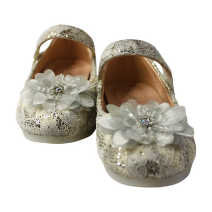 Ivory Lace Flower Mary Janes | ML-366-B-SLVR