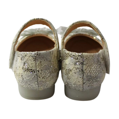 Ivory Lace Flower Mary Janes | ML-366-B-SLVR