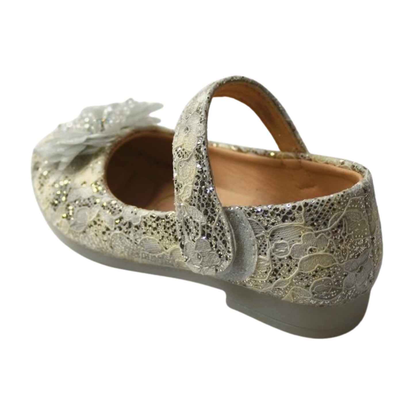 Ivory Lace Flower Mary Janes | ML-366-B-SLVR